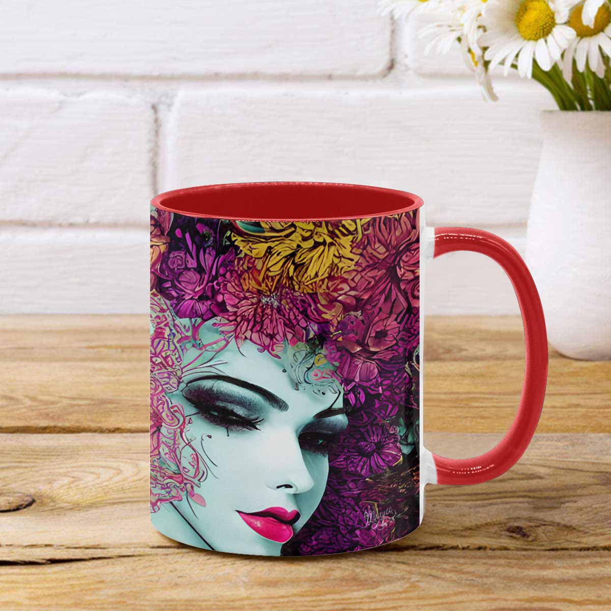 Coffee mug, tea cup, multicolor mug, caucasian type face, design 32