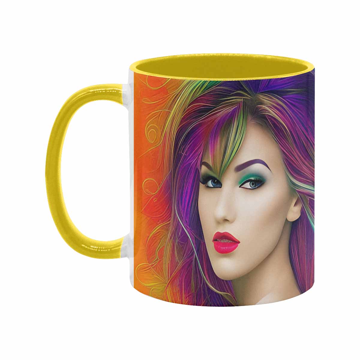 Coffee mug, tea cup, multicolor mug, caucasian type face, design 34