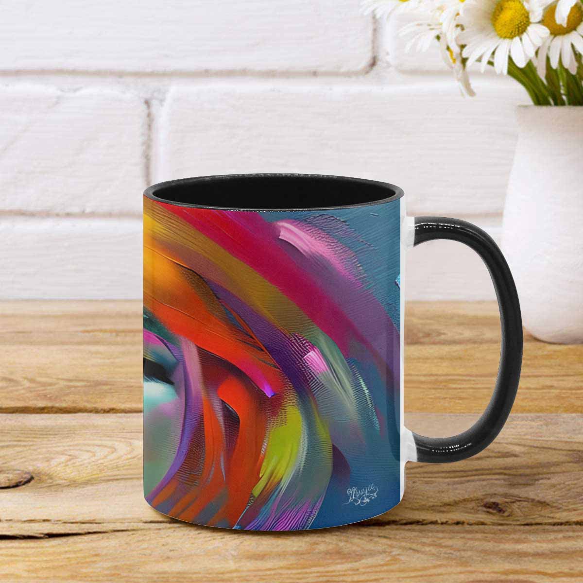 Coffee mug, tea cup, multicolor mug, caucasian type face, design 22