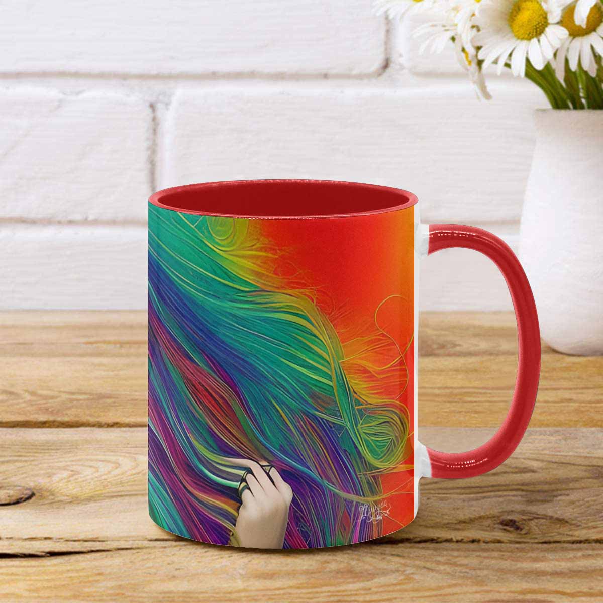 Coffee mug, tea cup, multicolor mug, caucasian type face, design 34