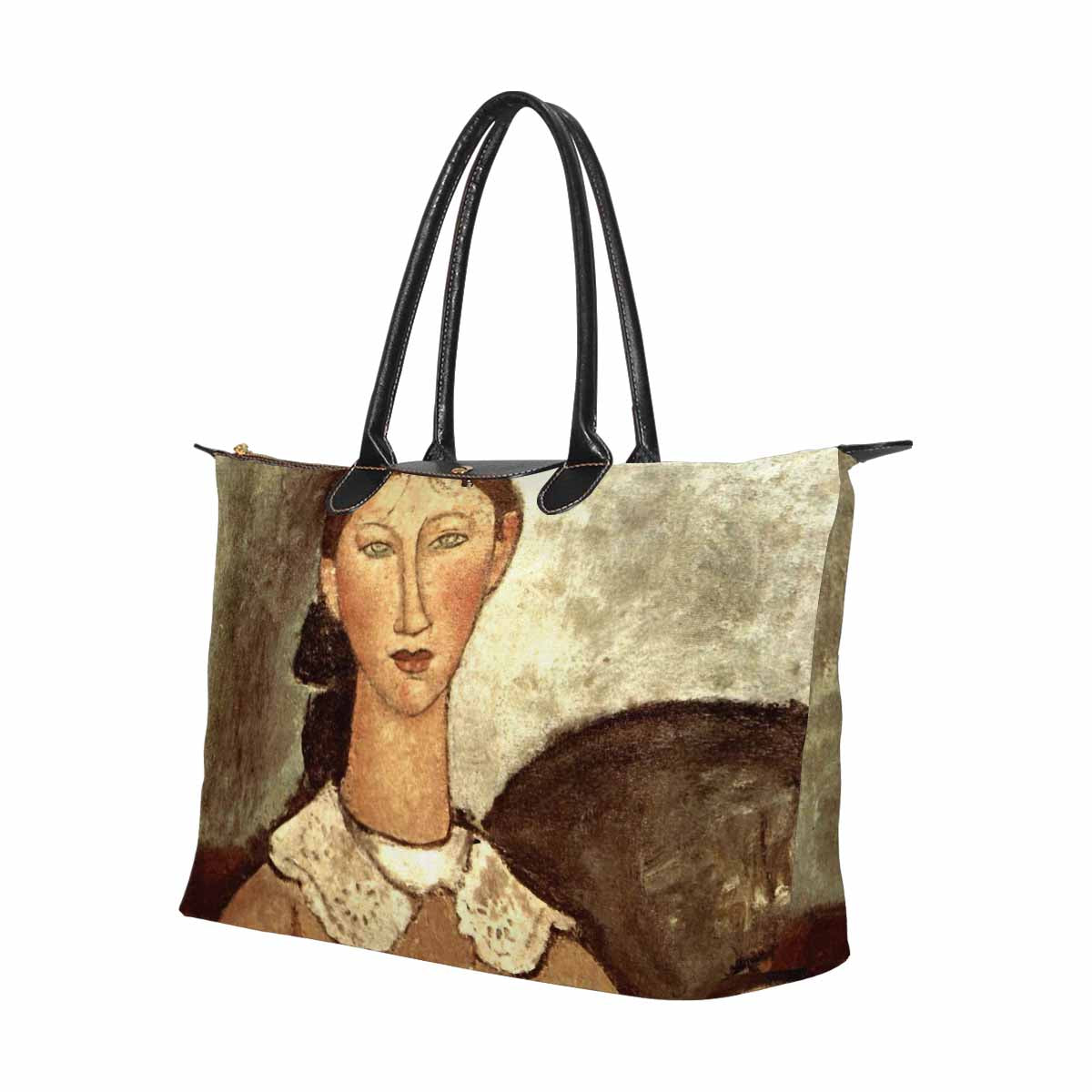 Classic handbag, Modigliani design, choice of 2 colors, Girl in a yellow dress