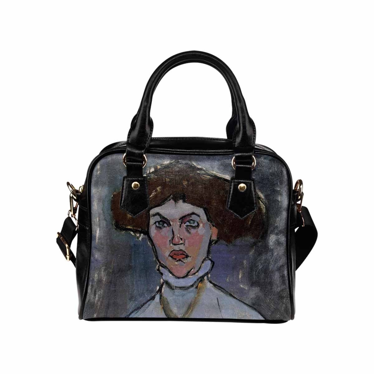 Shoulder PU Leather handbag, Modigliani design, choice of 2 colors, Head of a young woman