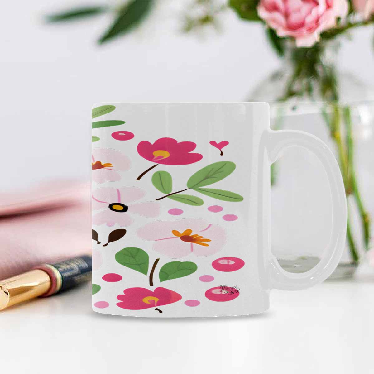 USA made Quality Mug, coffee mug, tea cup, Bright florals, Set 2, design 50