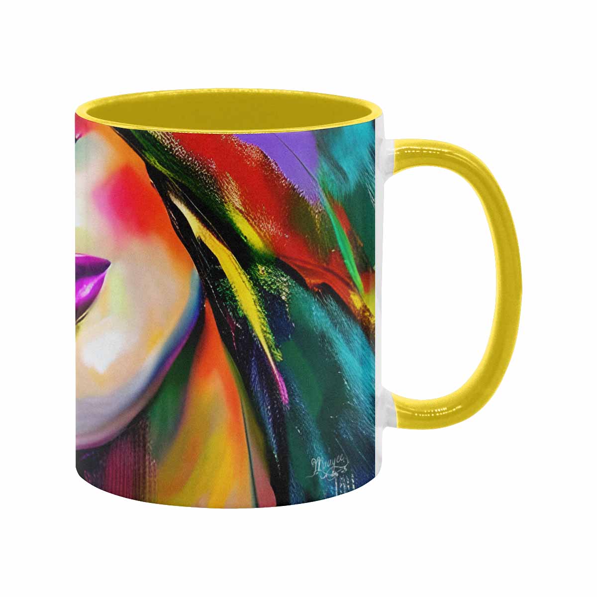 Coffee mug, tea cup, multicolor mug, caucasian type face, design 24