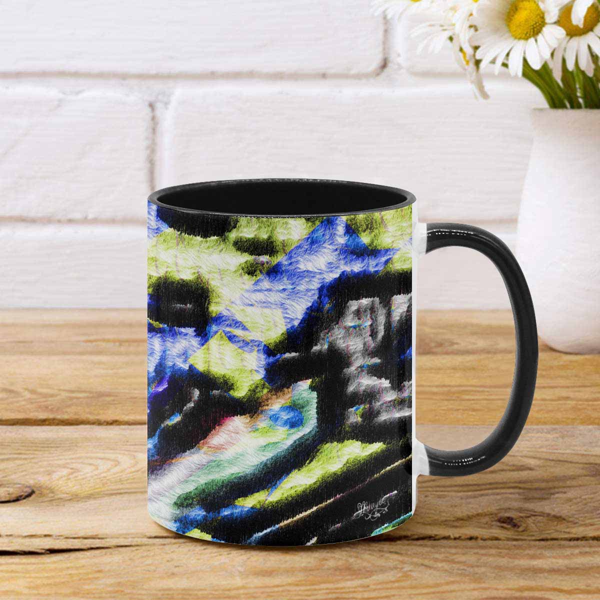 Coffee Mug, tea cup, black core, abstract, design 5