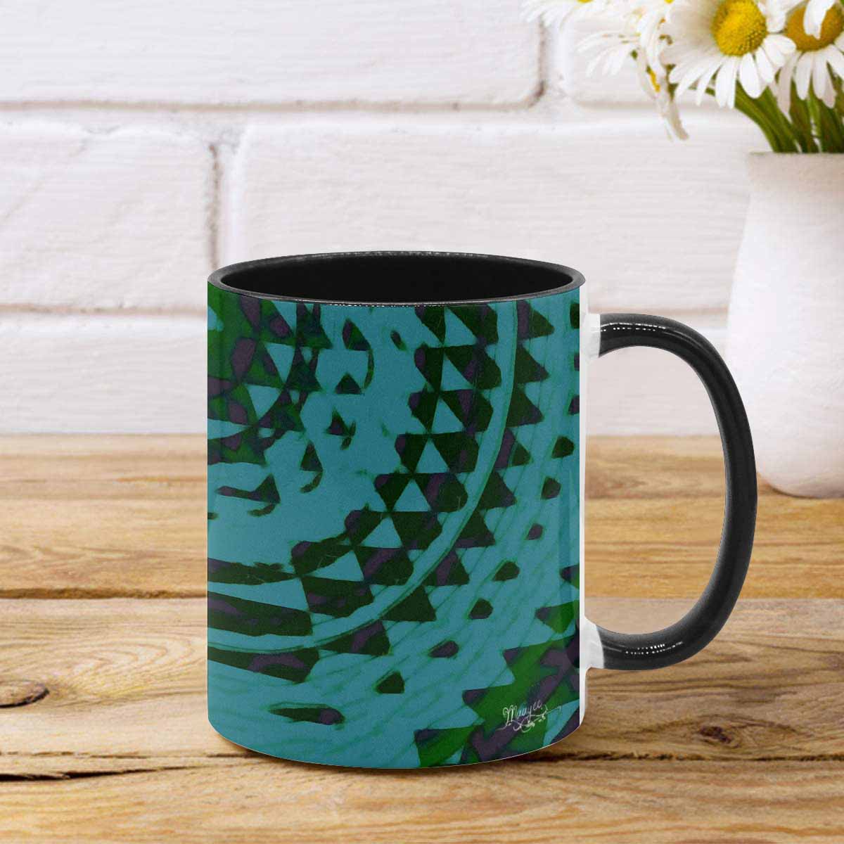 Coffee Mug, tea cup, black core, abstract, design 124