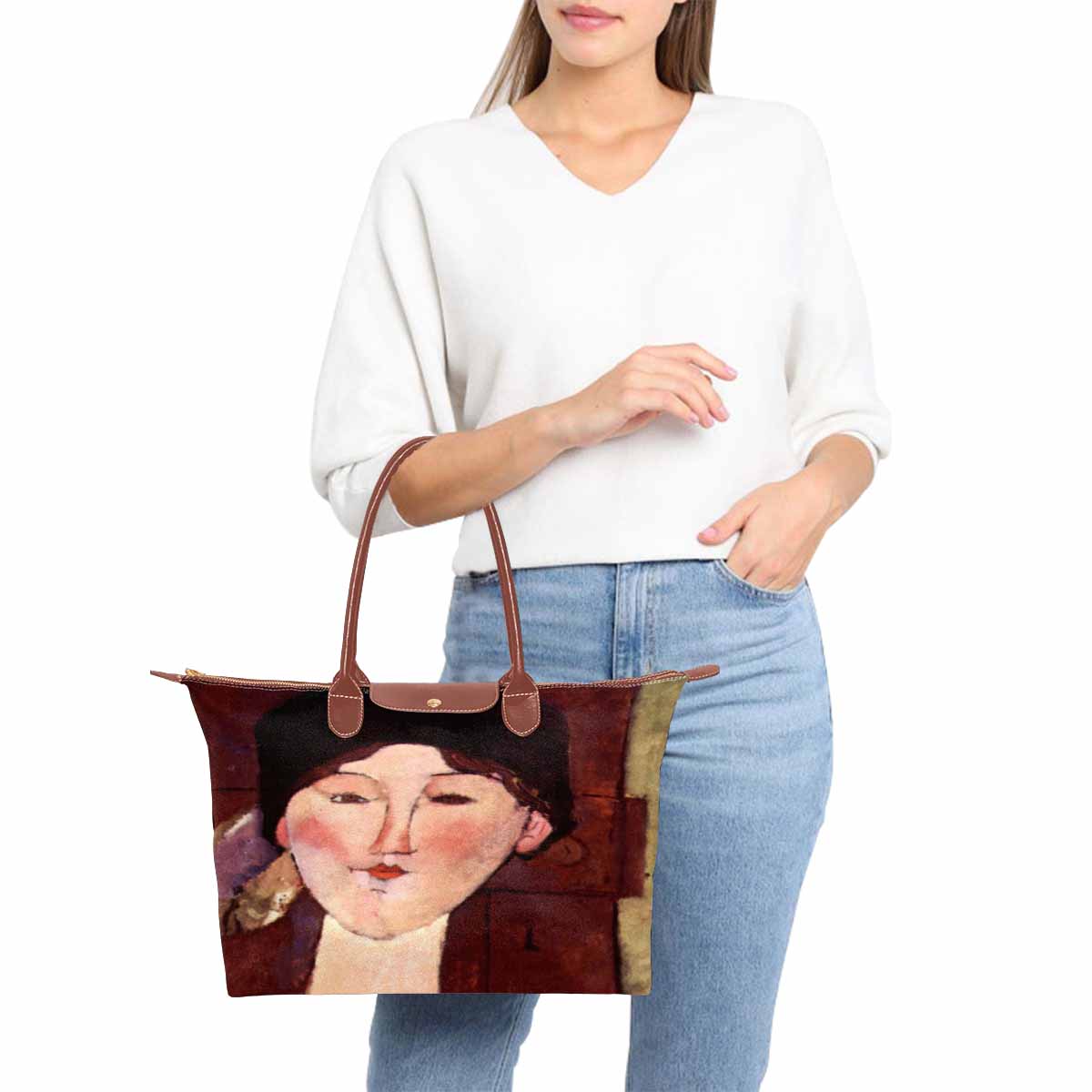 Classic handbag, Modigliani design, choice of 2 colors, Portrait of Beatrice Hastings