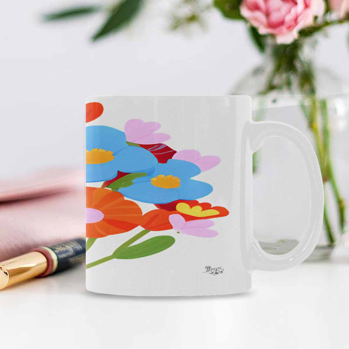 USA made Quality Mug, coffee mug, tea cup, Bright florals, Set 2, design 11