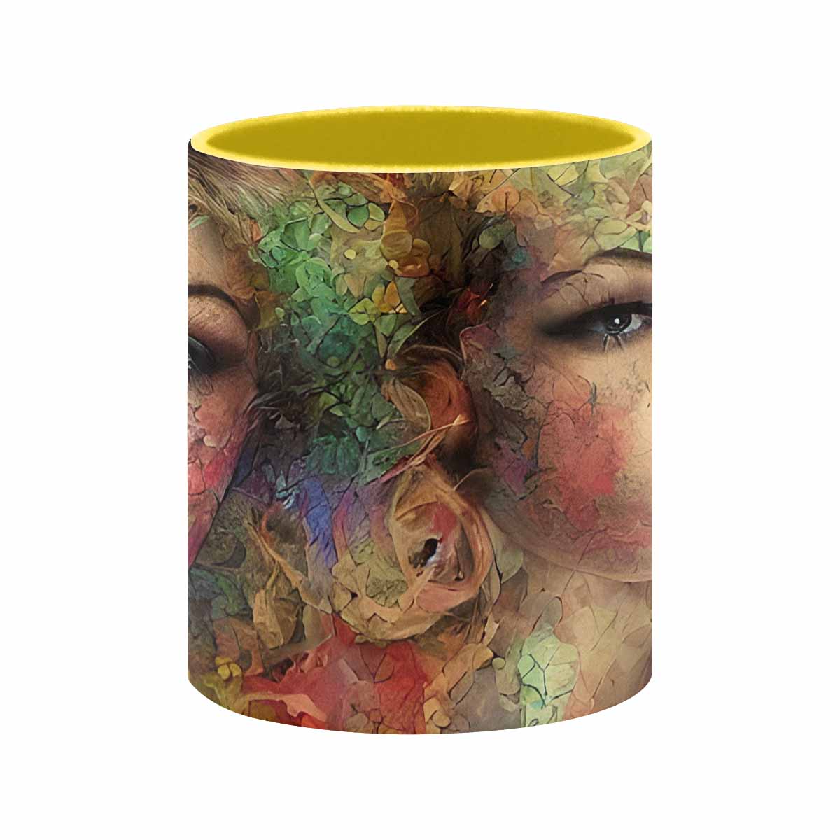 Coffee mug, tea cup, multicolor mug, caucasian type face, design 28