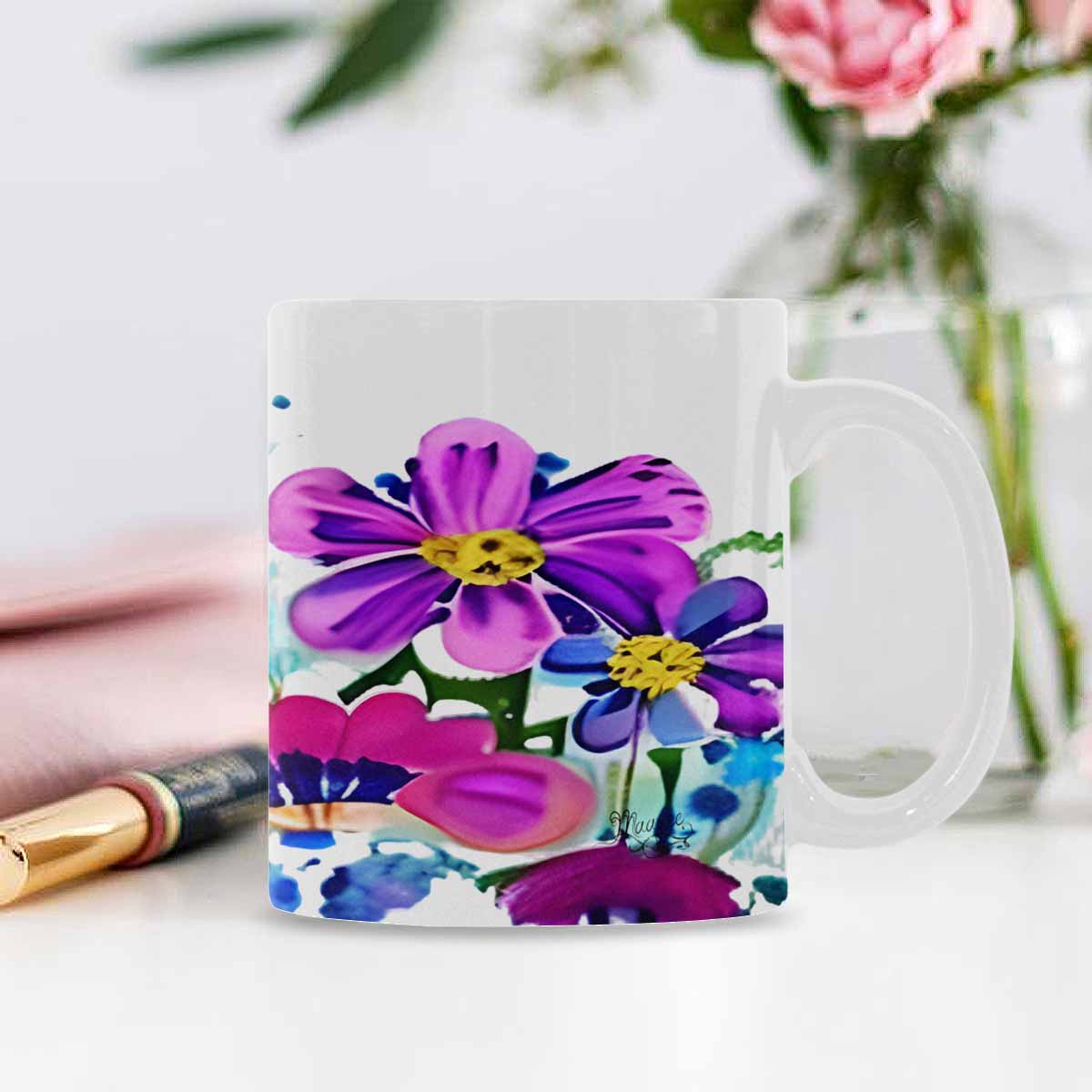 USA made Quality Mug, coffee mug, tea cup, Bright florals, Set 1A, Design 150