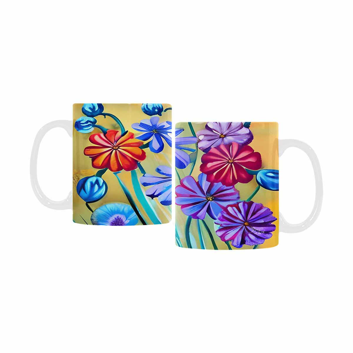 USA made Quality Mug, coffee mug, tea cup, Bright florals, Set 1, Design 41