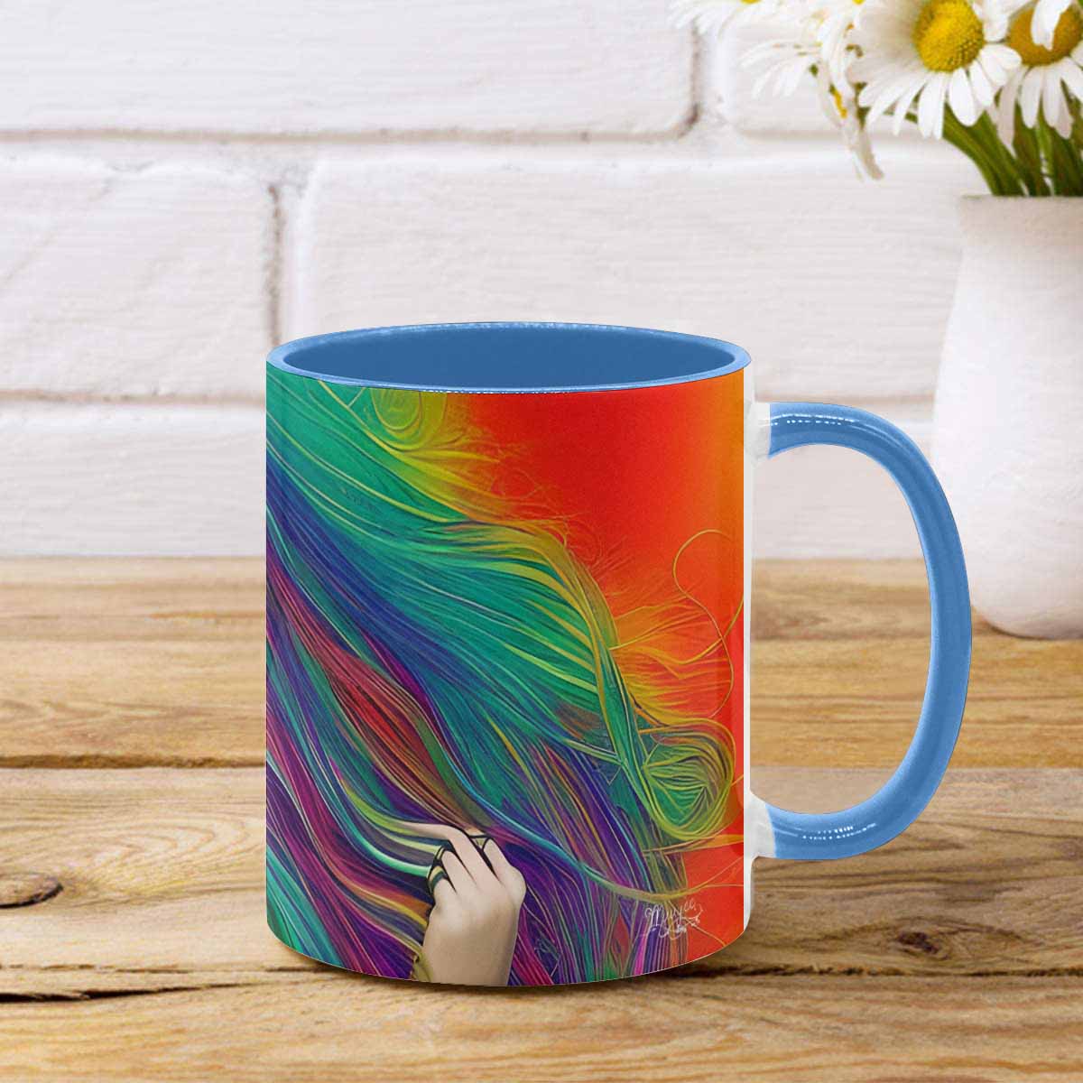 Coffee mug, tea cup, multicolor mug, caucasian type face, design 34