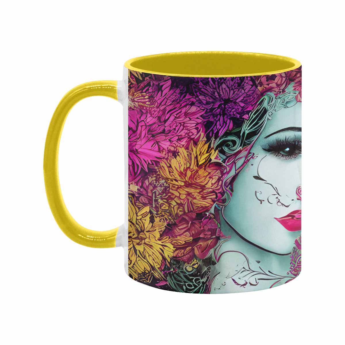 Coffee mug, tea cup, multicolor mug, caucasian type face, design 32