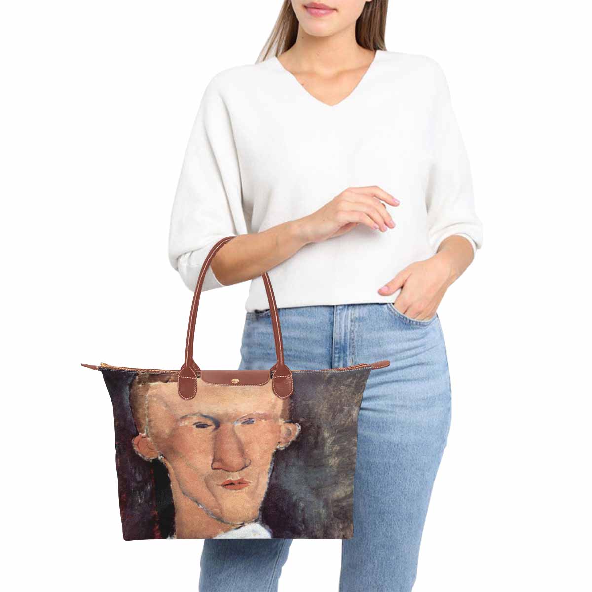 Classic handbag, Modigliani design, choice of 2 colors, Portrait of Cendras