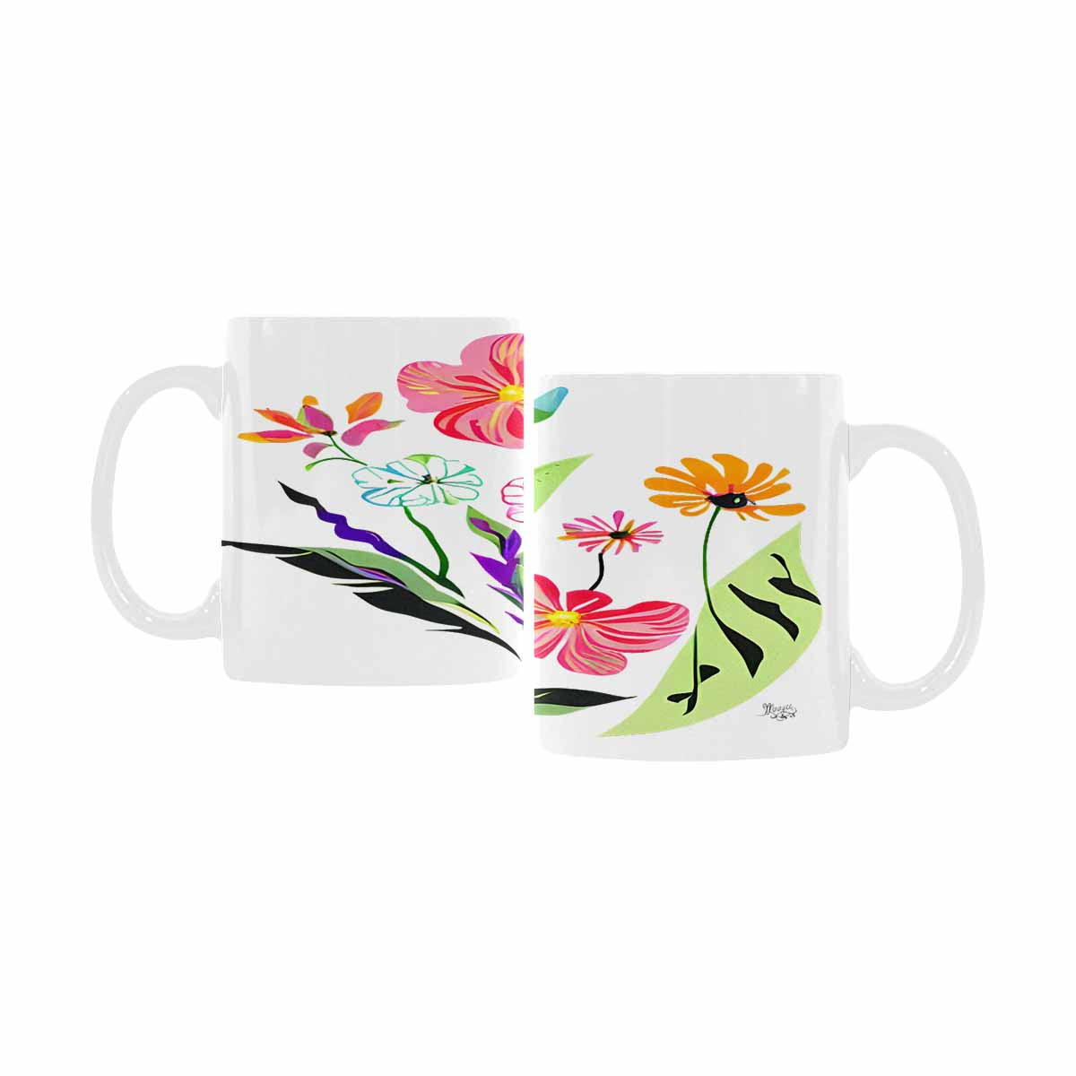 USA made Quality Mug, coffee mug, tea cup, Bright florals, Set 2, design 87