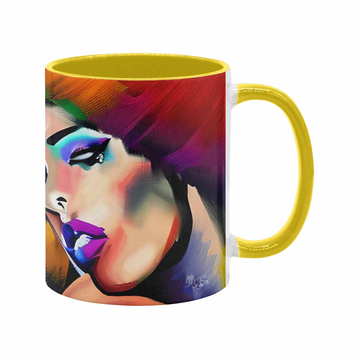 Coffee mug, tea cup, multicolor mug, caucasian type face, design 26