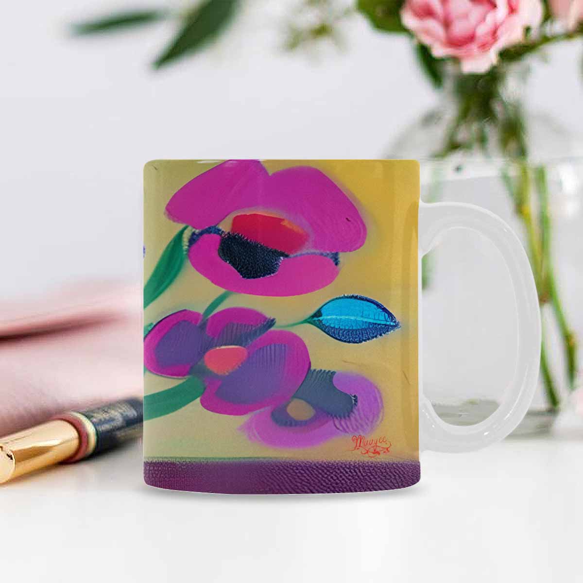 USA made Quality Mug, coffee mug, tea cup, Bright florals, Set 1, Design 67