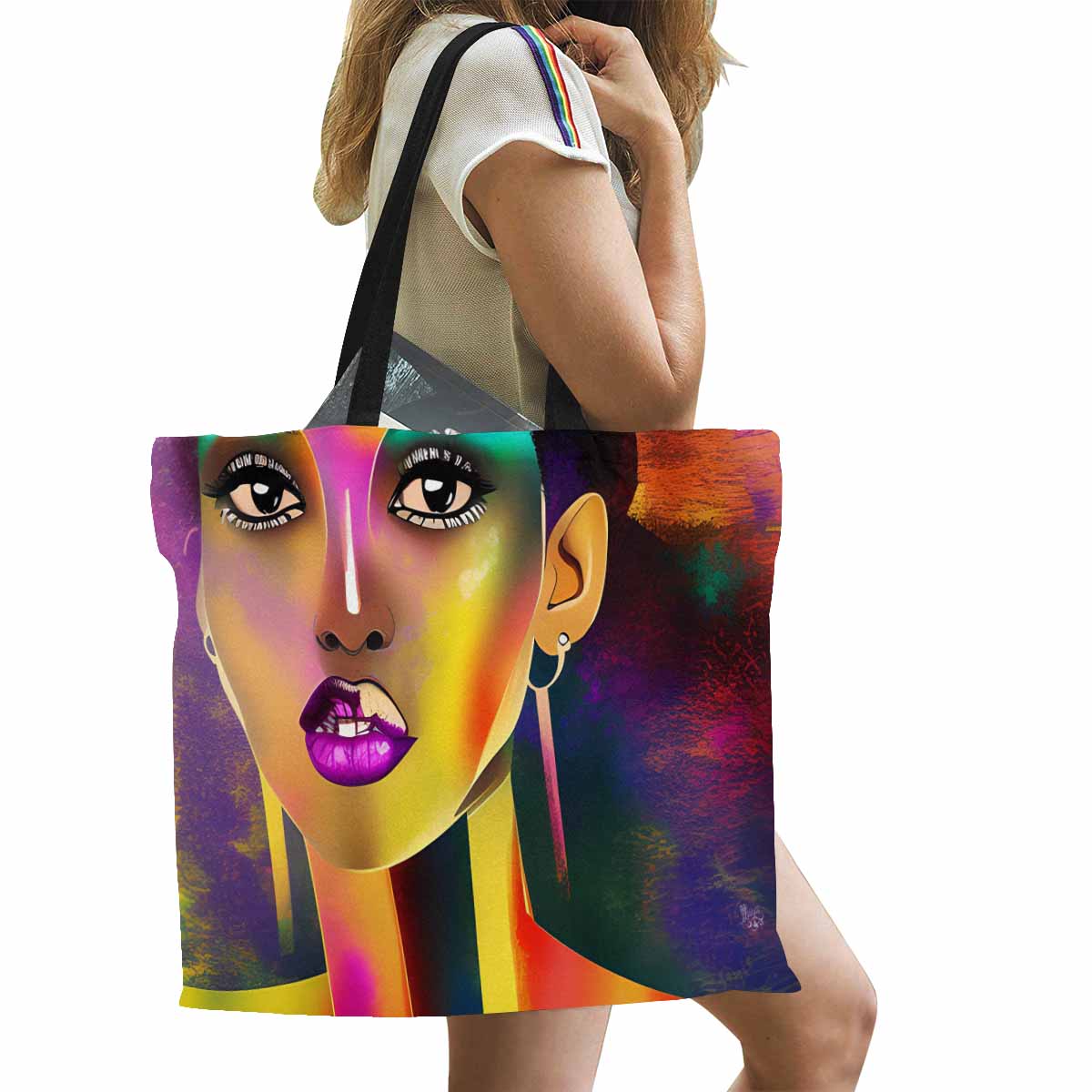 Canvas tote bag, Large, Black Faces, Set 1, design 25