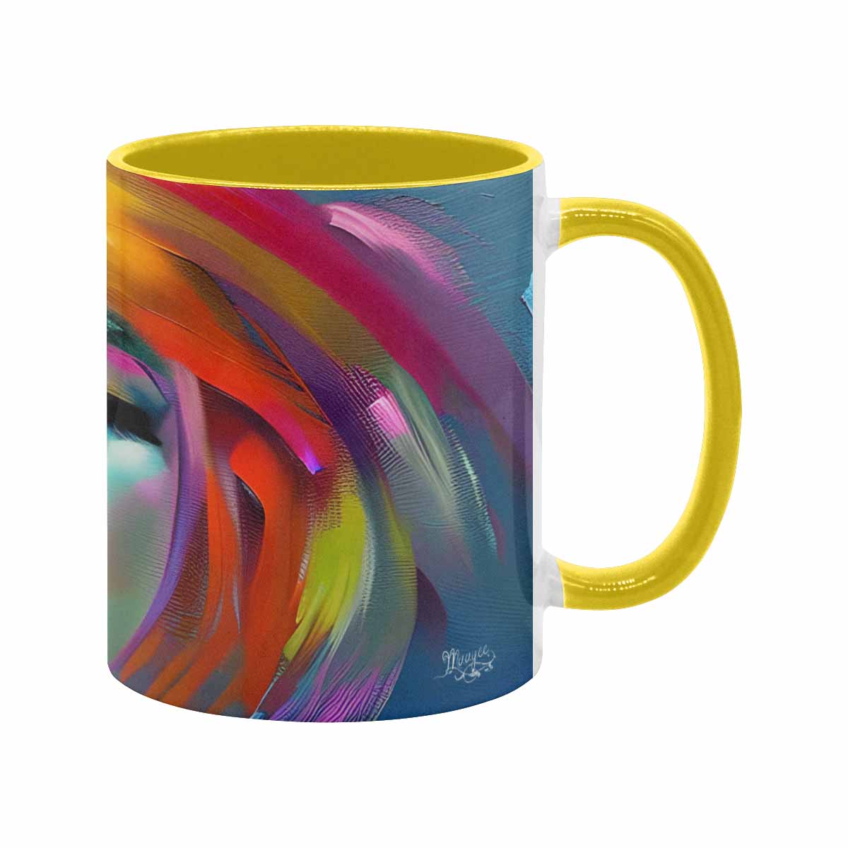 Coffee mug, tea cup, multicolor mug, caucasian type face, design 22