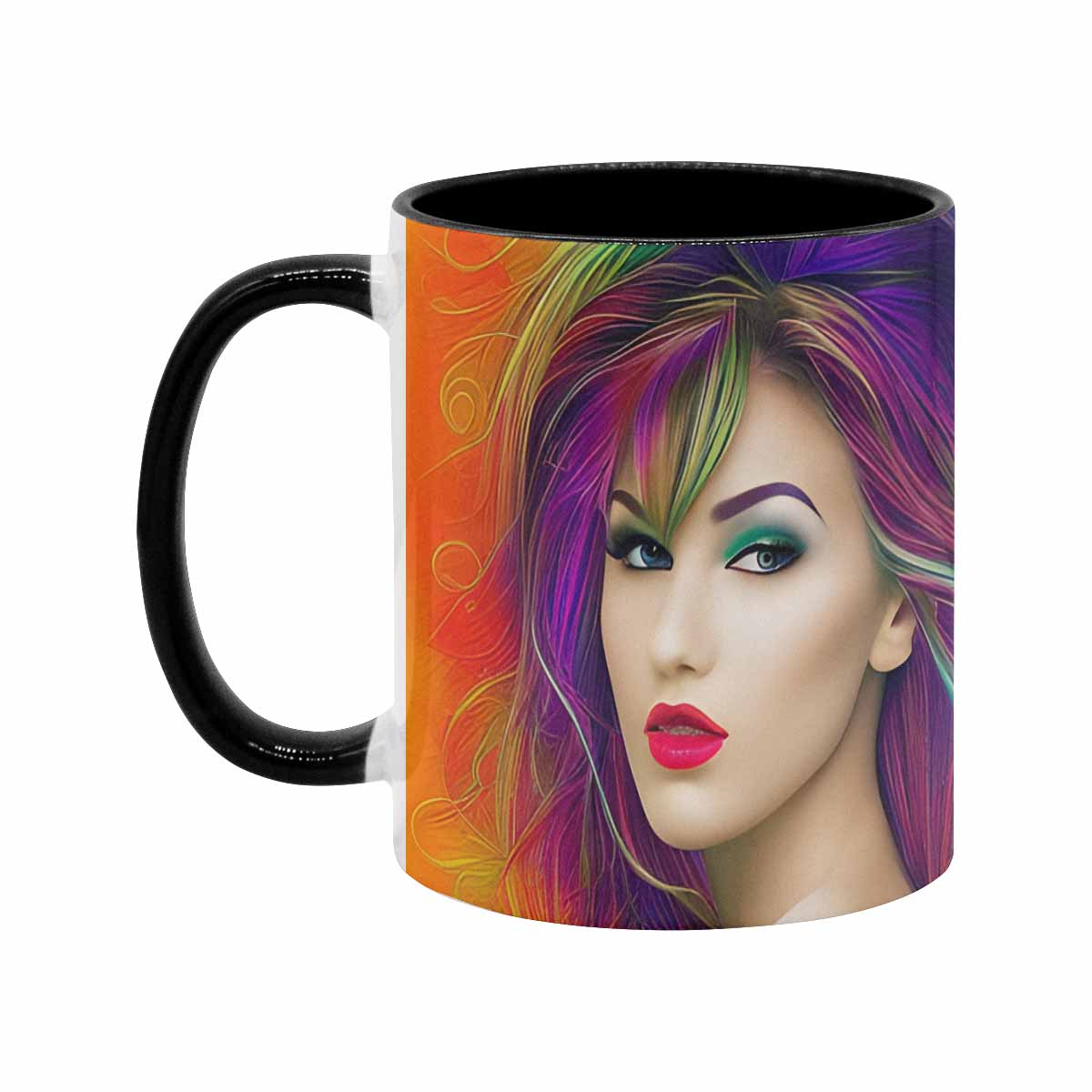 Coffee mug, tea cup, multicolor mug, caucasian type face, design 34