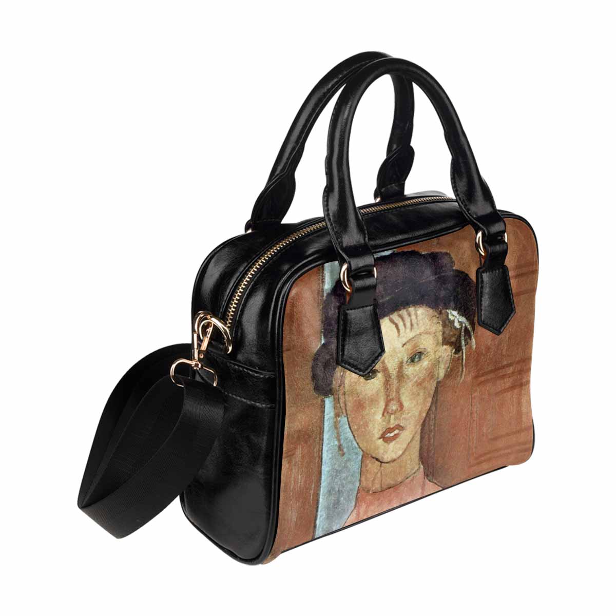 Shoulder PU Leather handbag, Modigliani design, choice of 2 colors, Girl with Hat