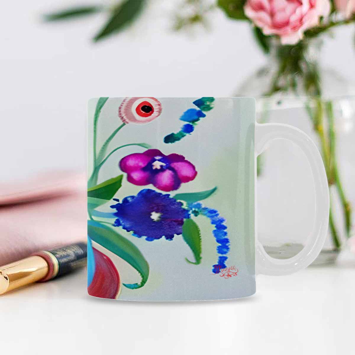 USA made Quality Mug, coffee mug, tea cup, Bright florals, Set 1, Design 116