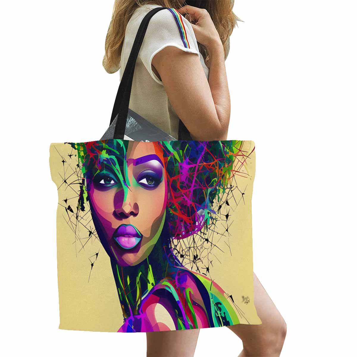 Canvas tote bag, Large, Black Faces, Set 1, design 58