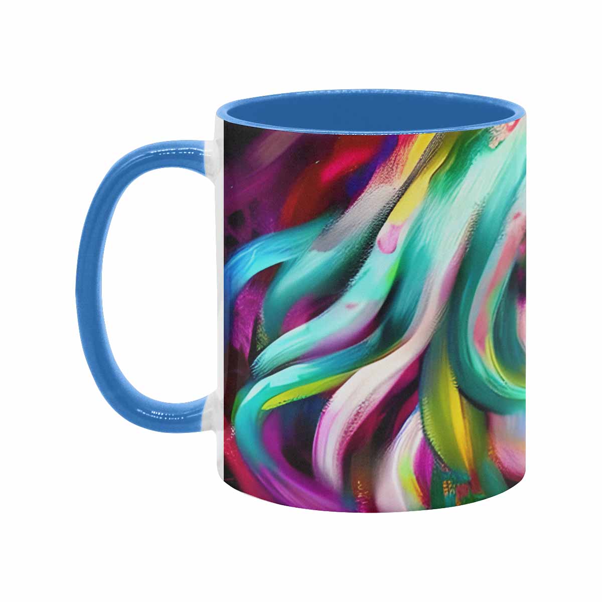 Coffee mug, tea cup, multicolor mug, caucasian type face, design 21