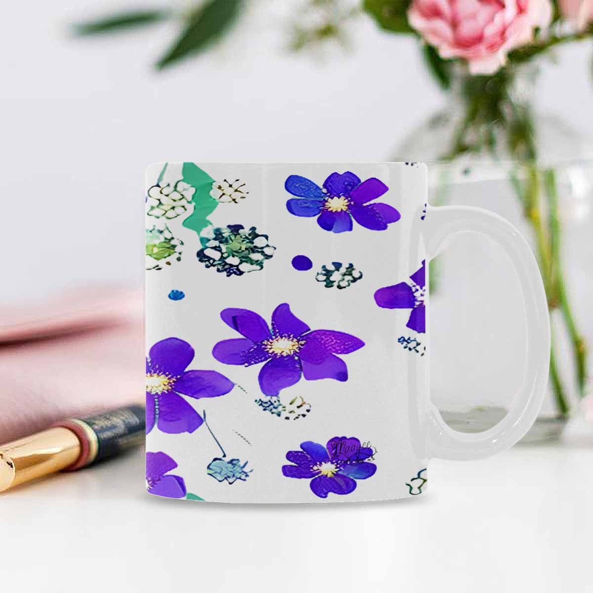 USA made Quality Mug, coffee mug, tea cup, Bright florals, Set 1A, Design 141