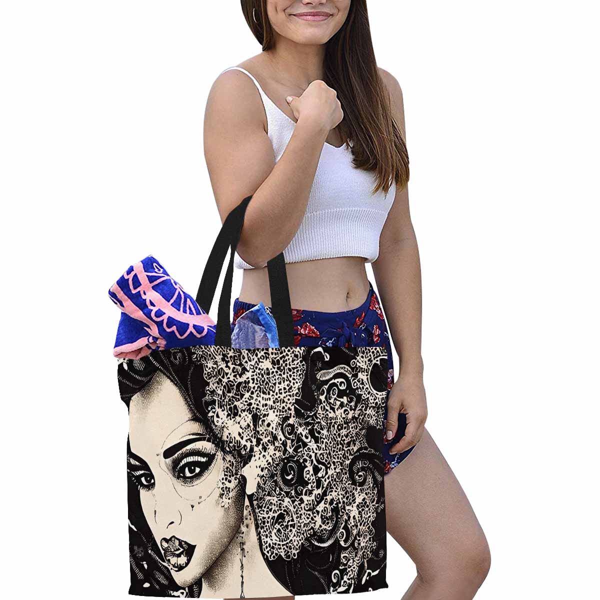 Canvas tote bag, Large, Black Faces, Set 1, design 6