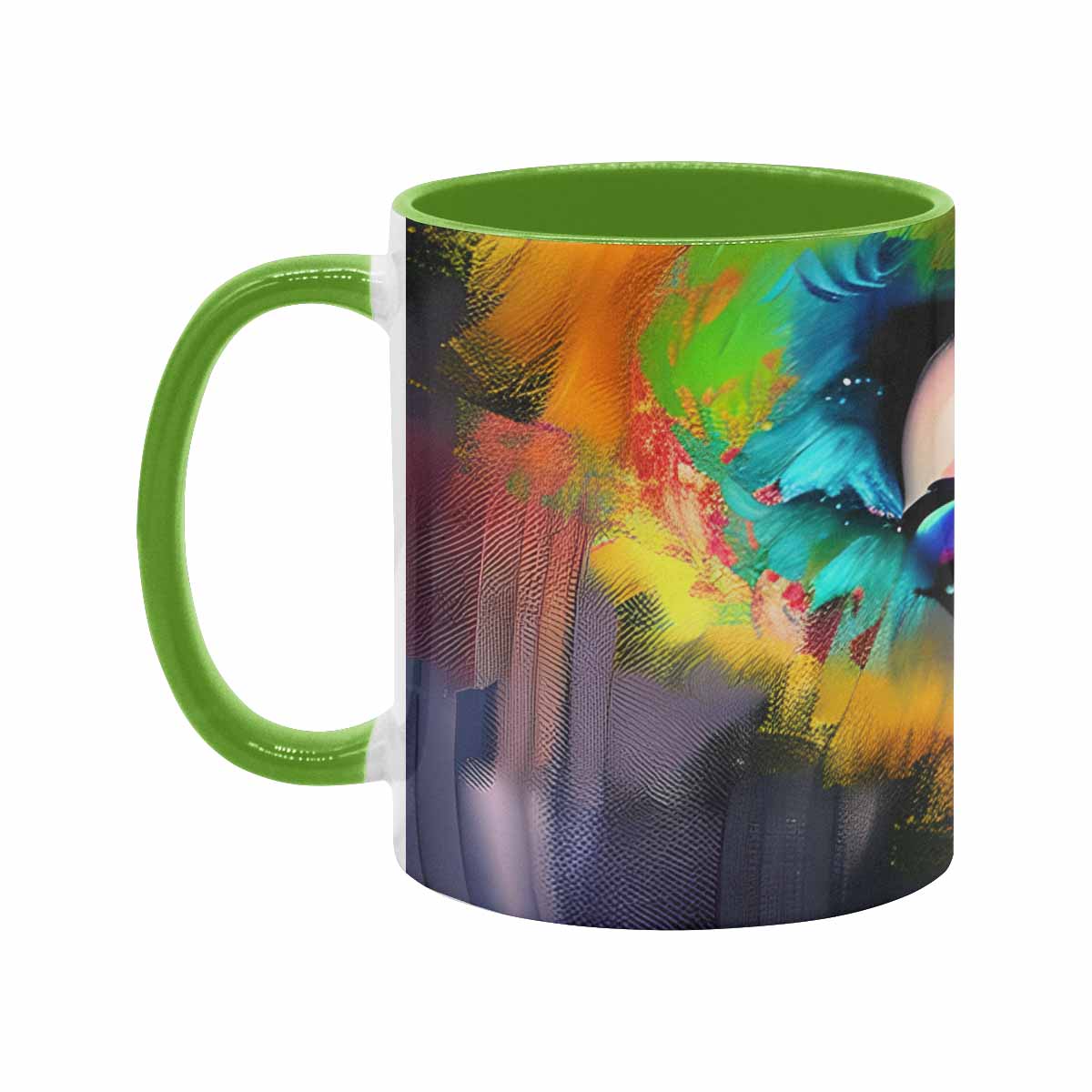 Coffee mug, tea cup, multicolor mug, caucasian type face, design 26