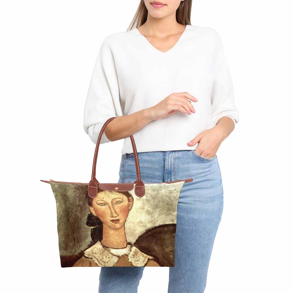 Classic handbag, Modigliani design, choice of 2 colors, Girl in a yellow dress