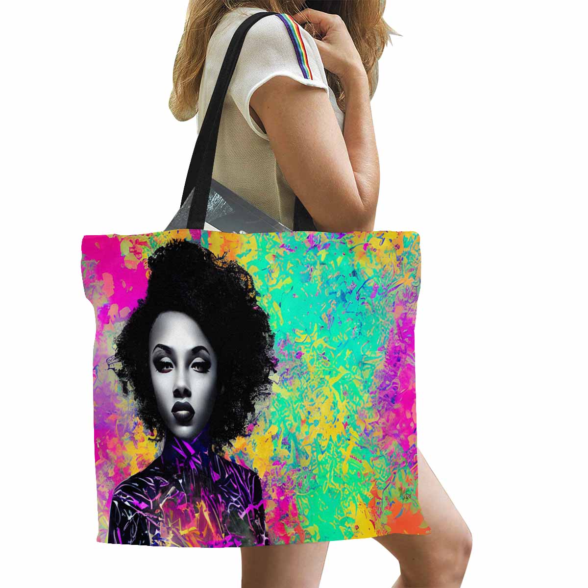 Canvas tote bag, Large, Black Faces, Set 1, design 46