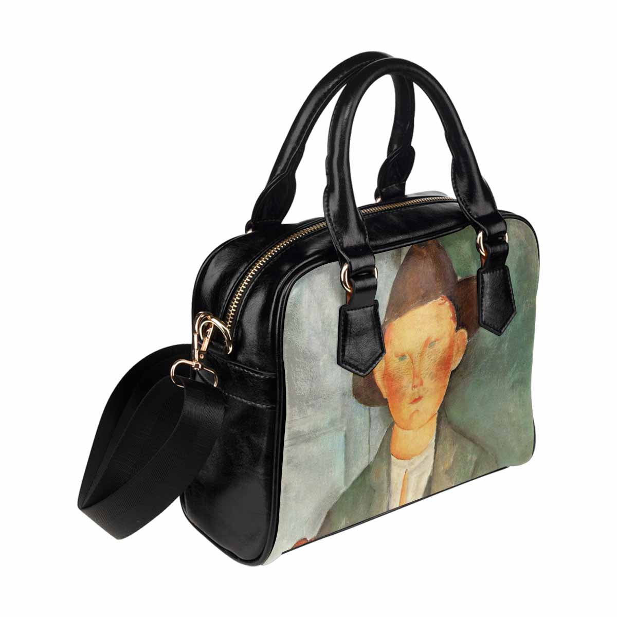 Shoulder PU Leather handbag, Modigliani design, choice of 2 colors, Peasant boy