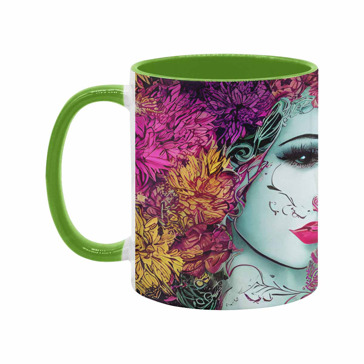 Coffee mug, tea cup, multicolor mug, caucasian type face, design 32