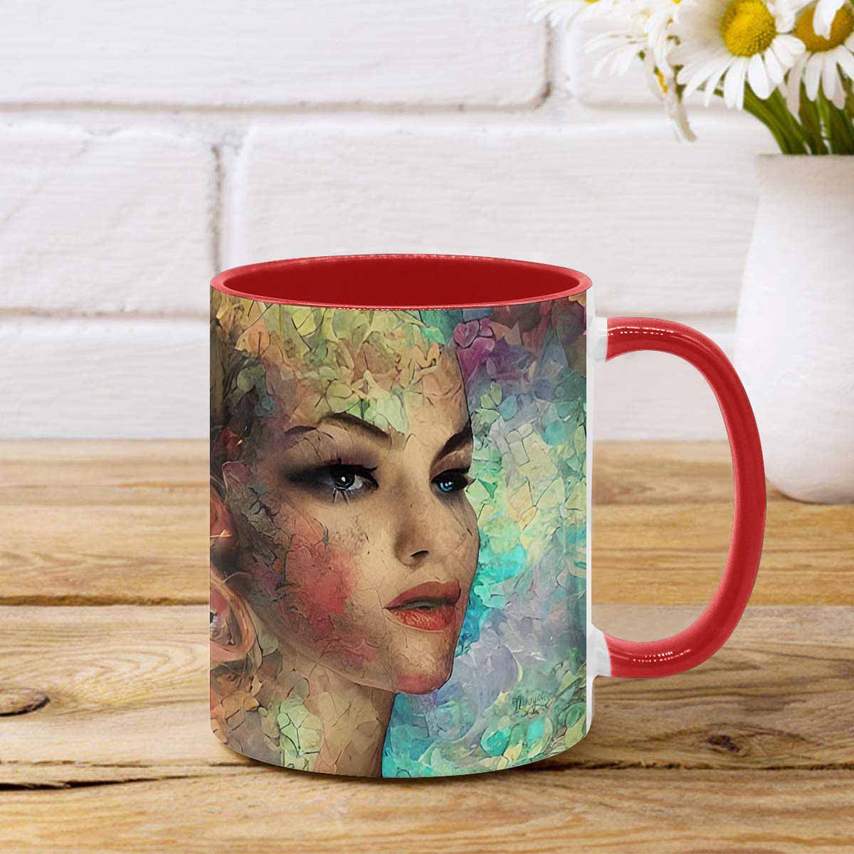 Coffee mug, tea cup, multicolor mug, caucasian type face, design 28