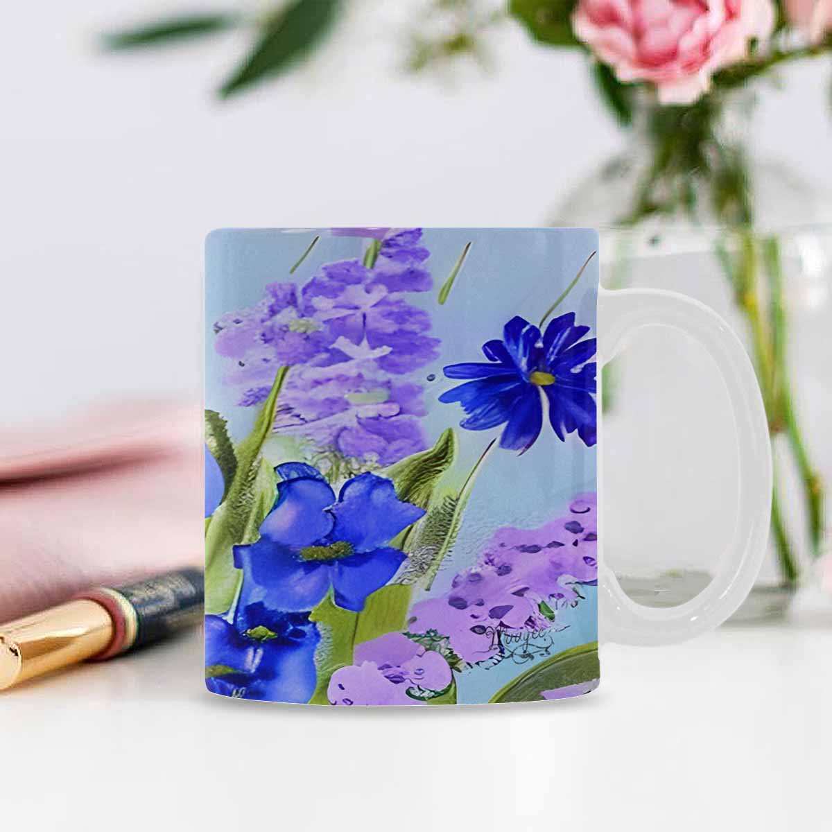 USA made Quality Mug, coffee mug, tea cup, Bright florals, Set 1, Design 96