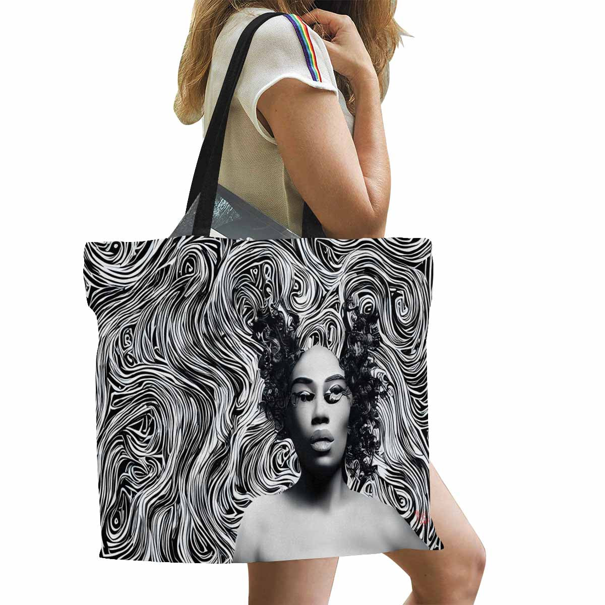 Canvas tote bag, Large, Black Faces, Set 1, design 70