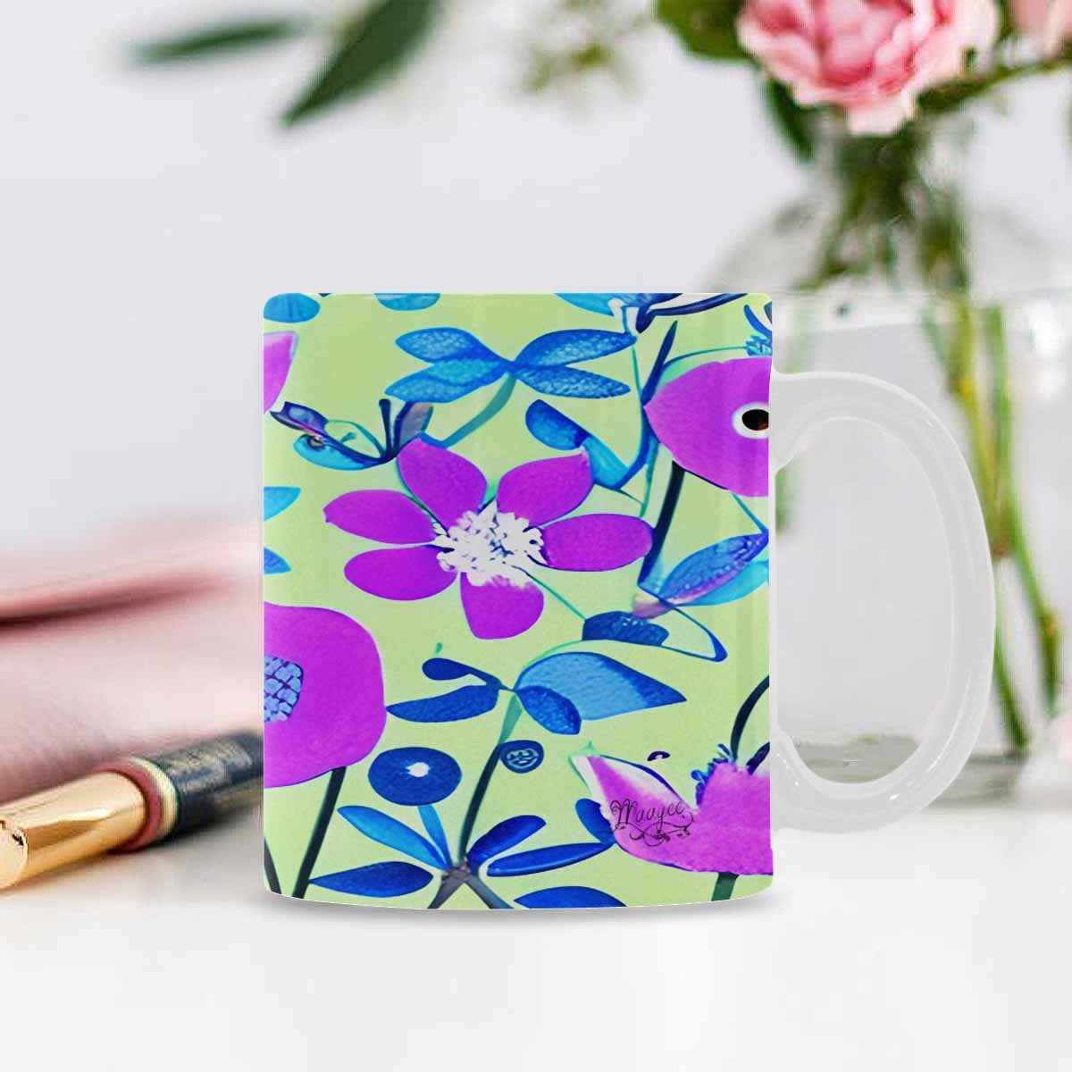 USA made Quality Mug, coffee mug, tea cup, Bright florals, Set 1, Design 158