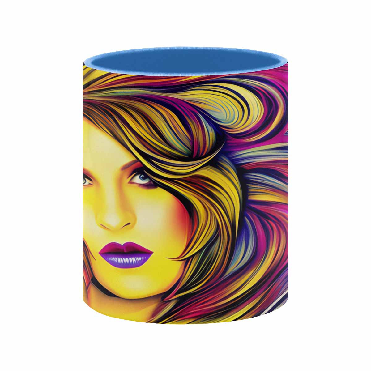 Coffee mug, tea cup, multicolor mug, caucasian type face, design 27