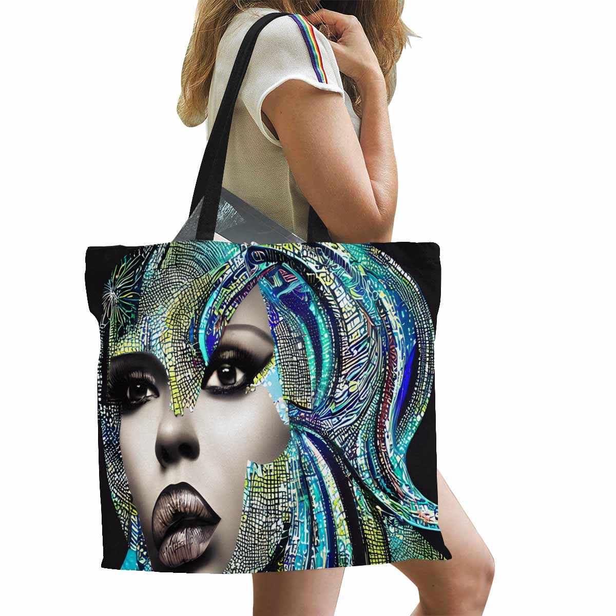 Canvas tote bag, Large, Black Faces, Set 1, design 35