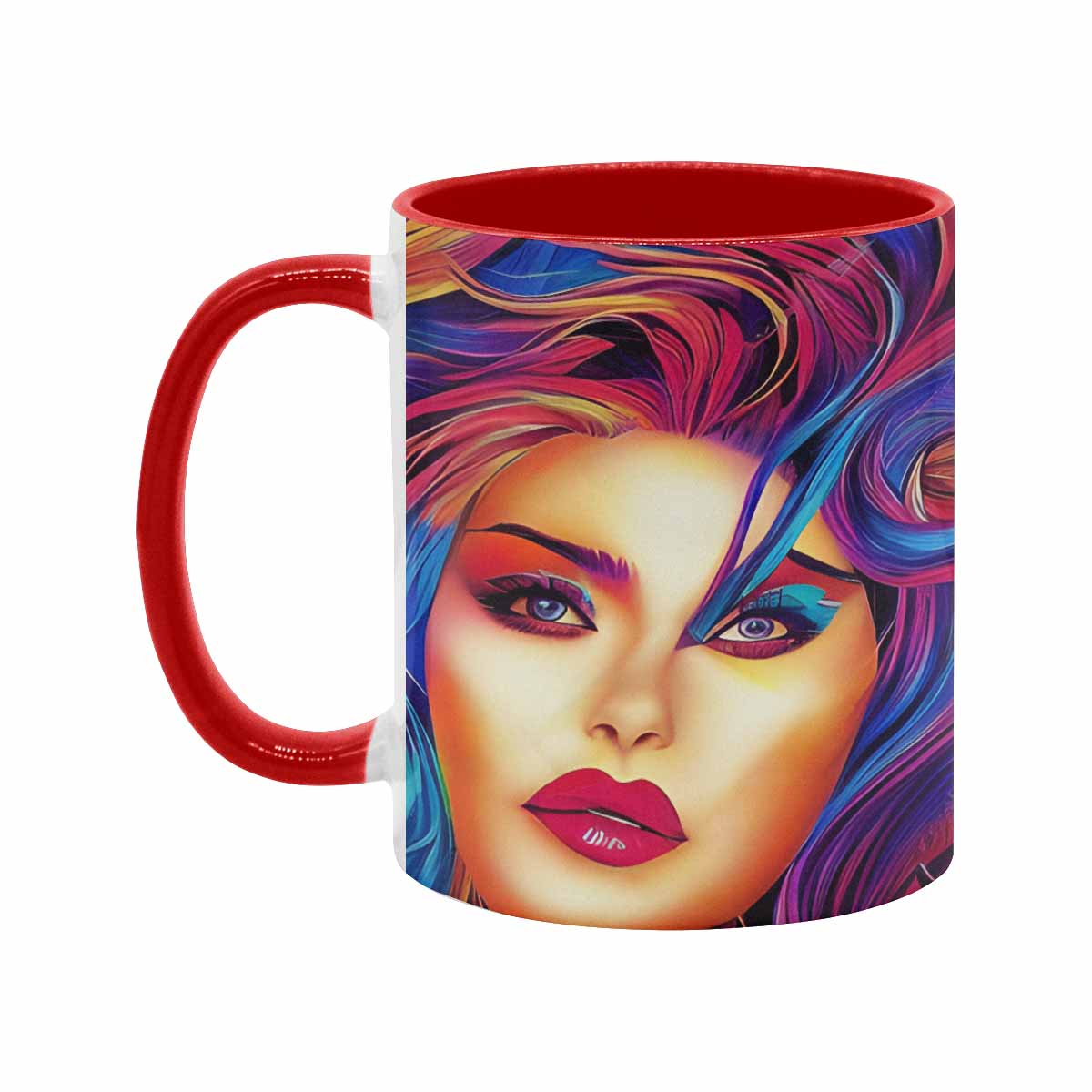 Coffee mug, tea cup, multicolor mug, caucasian type face, design 33