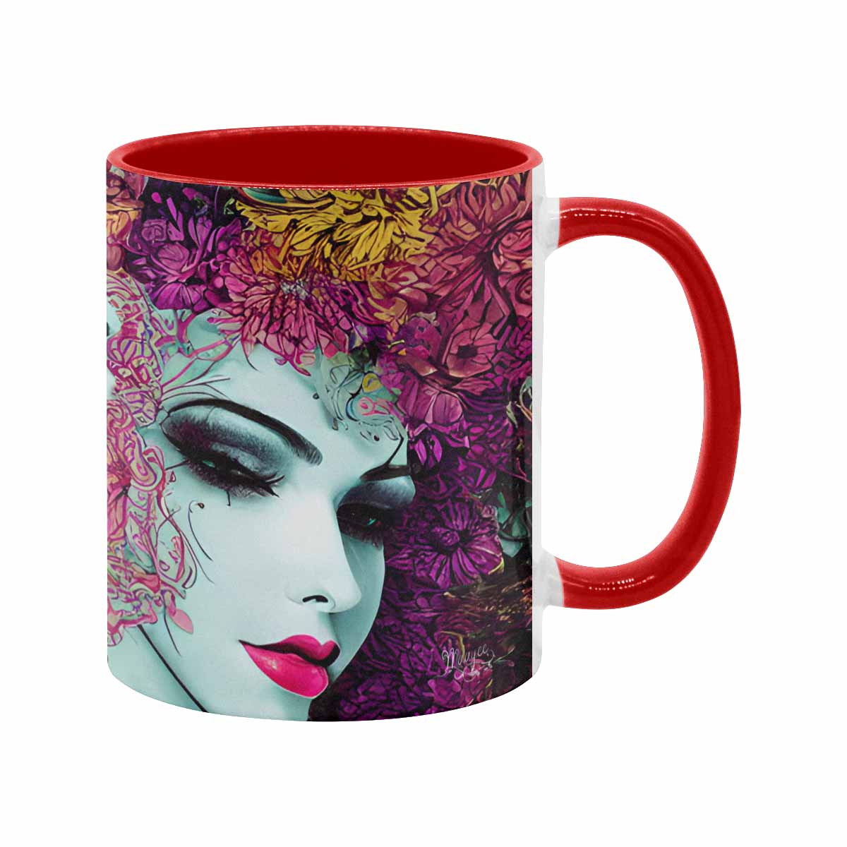 Coffee mug, tea cup, multicolor mug, caucasian type face, design 32