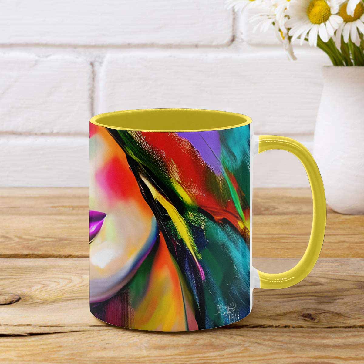 Coffee mug, tea cup, multicolor mug, caucasian type face, design 24