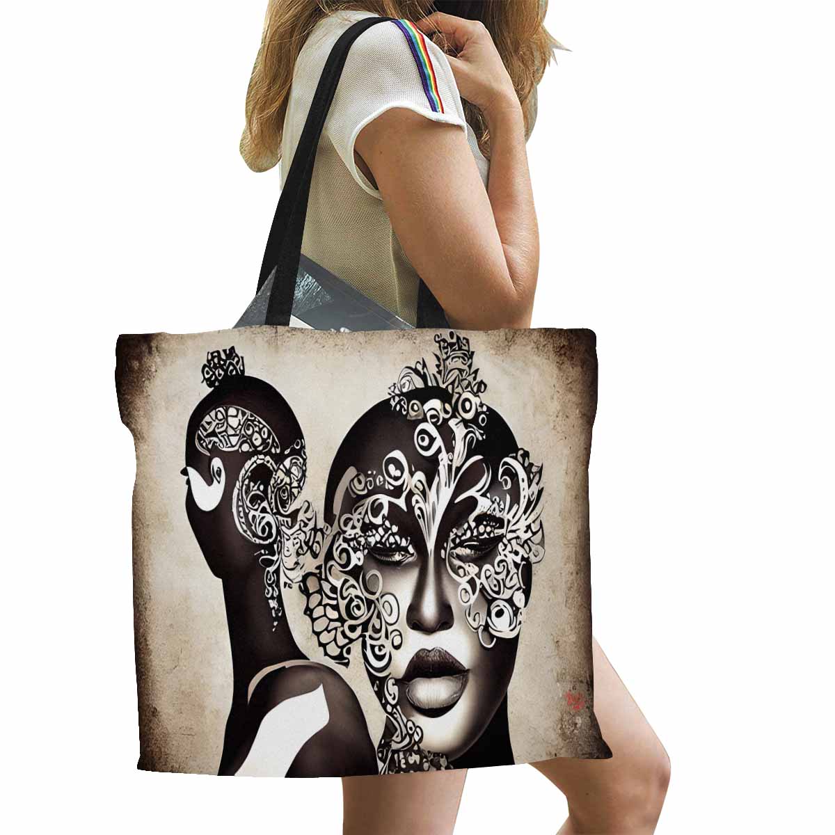 Canvas tote bag, Large, Black Faces, Set 1, design 31