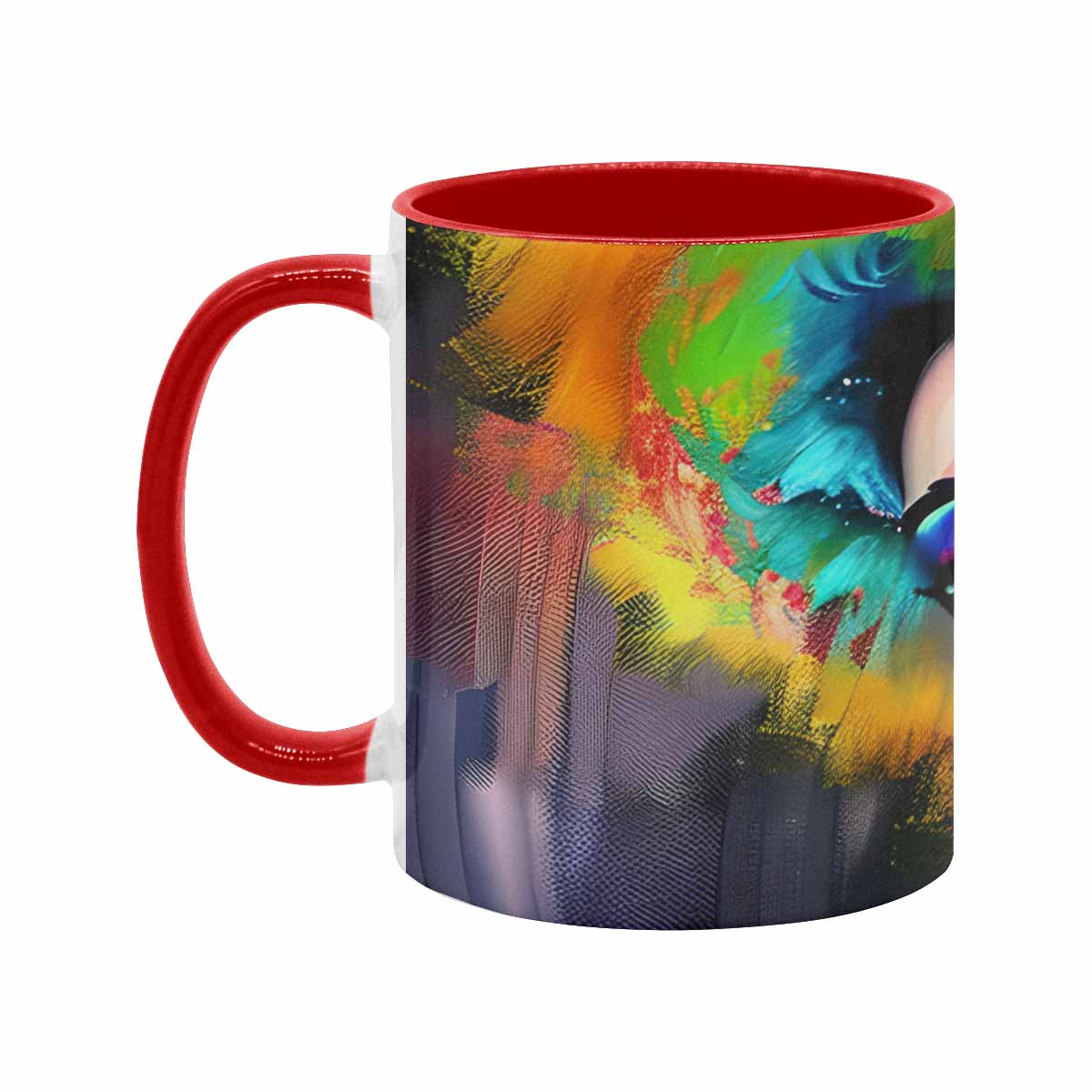 Coffee mug, tea cup, multicolor mug, caucasian type face, design 26