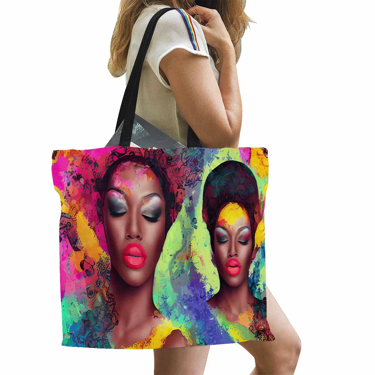 Canvas tote bag, Large, Black Faces, Set 1, design 22