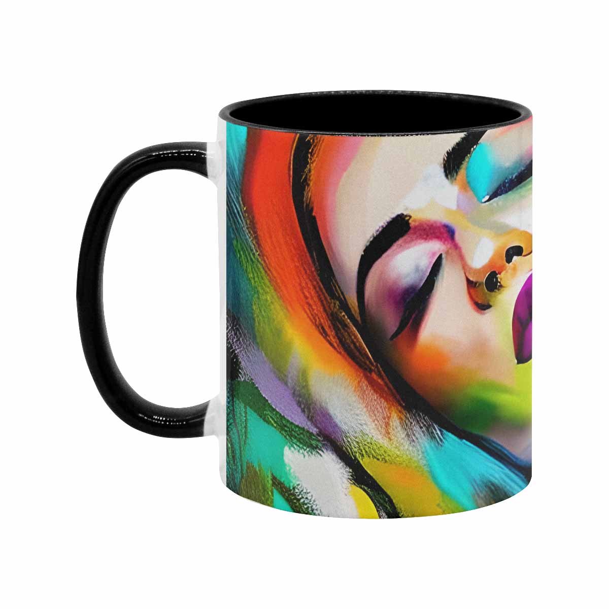 Coffee mug, tea cup, multicolor mug, caucasian type face, design 24