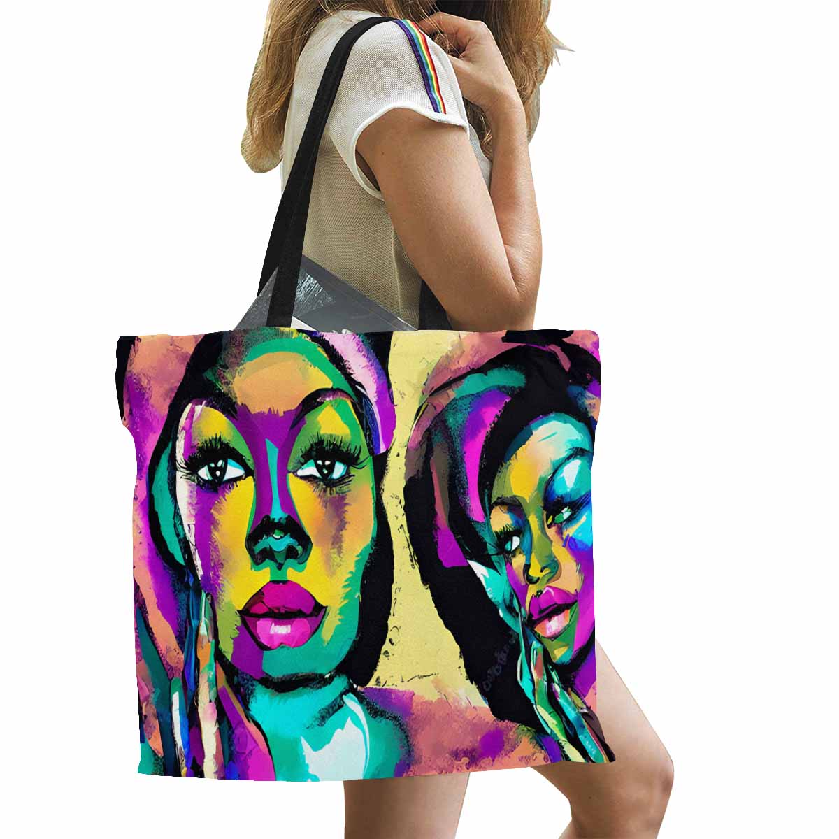 Canvas tote bag, Large, Black Faces, Set 1, design 26