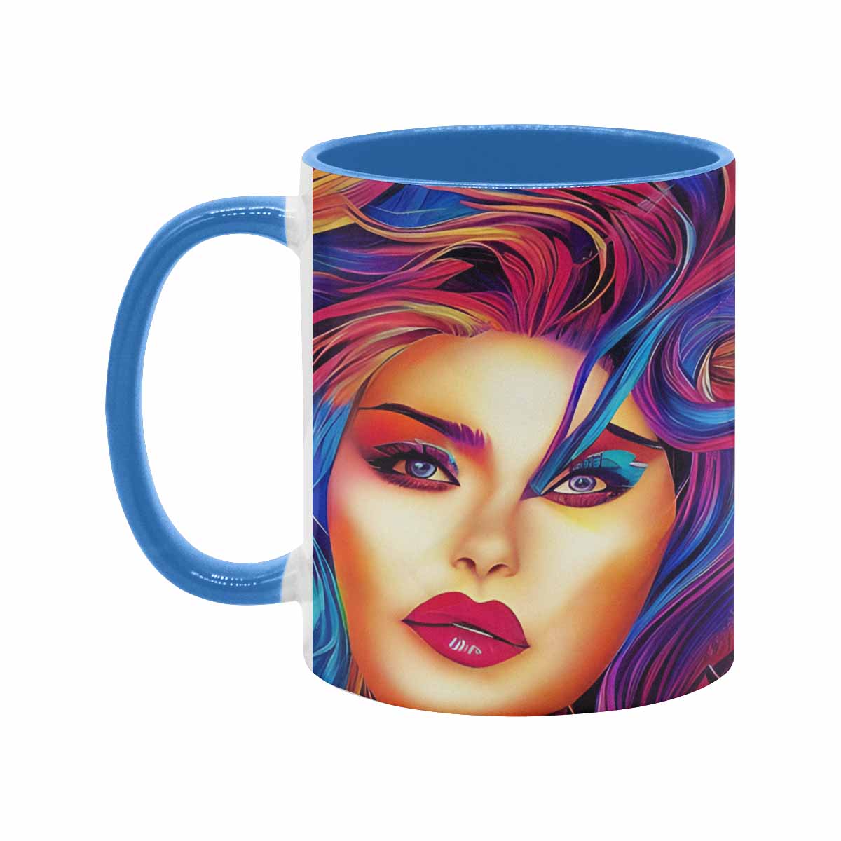 Coffee mug, tea cup, multicolor mug, caucasian type face, design 33